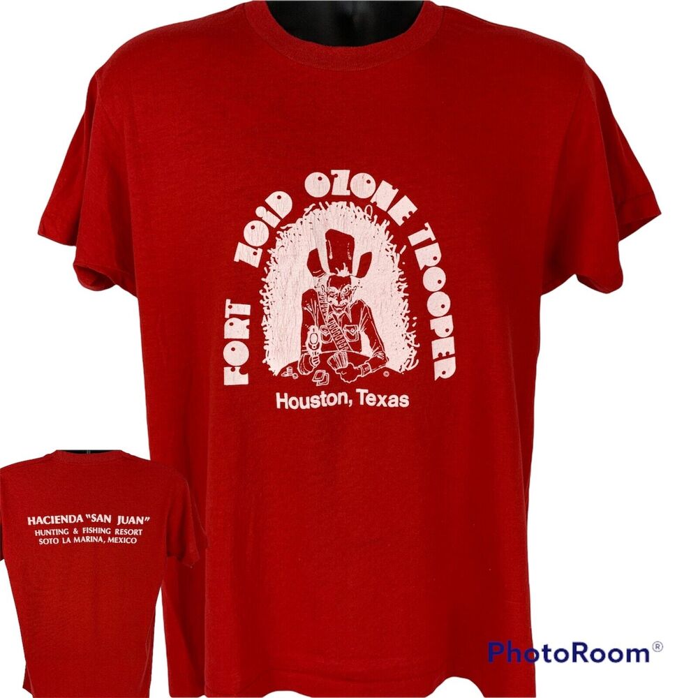 Vintage 80s Fort Zoid Ozone Trooper T Shirt Houston Texas Mexico Red M Medium